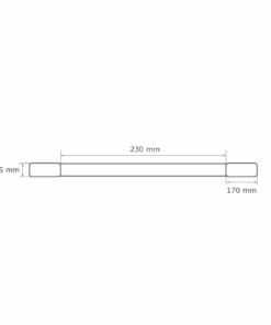 Rysunek techniczny przedstawiający prosty element o wymiarach 230 mm długości, 75 mm szerokości i 170 mm wysokości. Idealny materiał do analizy w kontekście norm bezpieczeństwa pracy i ochrony środowiska.