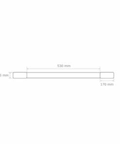 Rysunek przedstawiający wymiarowy schemat prostokątnego elementu o długości 530 mm, szerokości 75 mm i końcówce o szerokości 170 mm. Idealny do zastosowań w ekologiach, w tym w analizach dotyczących bezpieczeństwa pracy oraz środków awaryjnych.