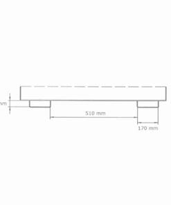 Rysunek techniczny przedstawiający wymiary przedmiotu. Grubość wynosi 70 mm, długość 510 mm, a szerokość 170 mm. Element jest prostokątny, z wyraźnymi liniami i oznaczeniami. Idealny do zastosowań związanych z projektowaniem czy produkcją.