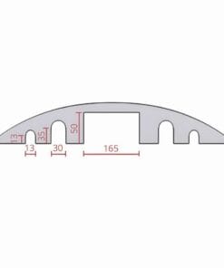 Diagram przedstawiający metalową część z wymiarami: długość 165 mm, wysokość 50 mm, grubość 13 mm oraz otwory o średnicach 13 mm i 30 mm, co może być przydatne w kontekście bezpieczeństwa pracy i ochrony środowiska.