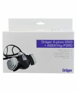 Opakowanie maski ochronnej Dräger X-plore 3300 z filtrami ABEK1Hg-P3RD, przeznaczone do ochrony w środowisku chemicznym. Produkt zwiększa bezpieczeństwo pracy w trudnych warunkach oraz wspiera działania na rzecz ochrony środowiska.