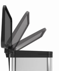 Otwórz trash can skonstruowany ze stali nierdzewnej z podwójnymi klapami, idealny do skutecznego zarządzania odpadami, wspierający praktyki ochrony środowiska i ekologię, zapewniający estetyczny wygląd w każdym wnętrzu.