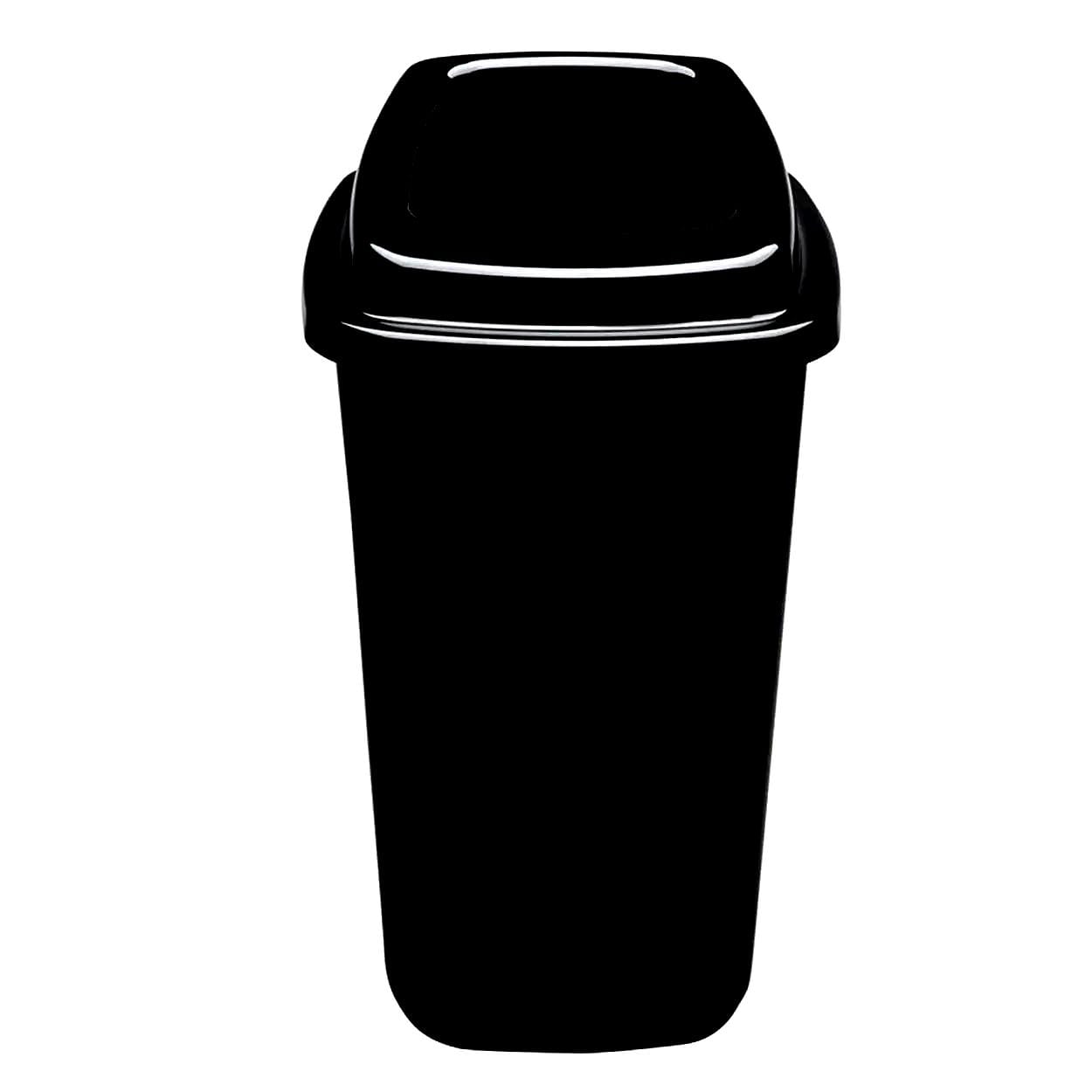 Czarne, owalne wiadro na śmieci z pokrywą, symbolizujące znaczenie segregacji odpadów i ochrony środowiska.