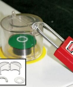 Zamek zabezpieczający z czerwonym oznaczeniem