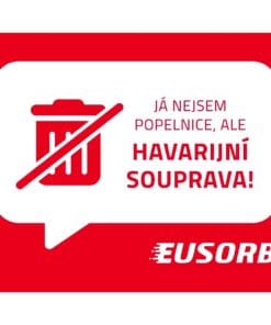 Grafika ostrzegająca, że nie jest to kosz na śmieci, lecz sprzęt awaryjny EUSORB. Podkreśla znaczenie odpowiedniego zarządzania odpadami w kontekście ochrony środowiska.